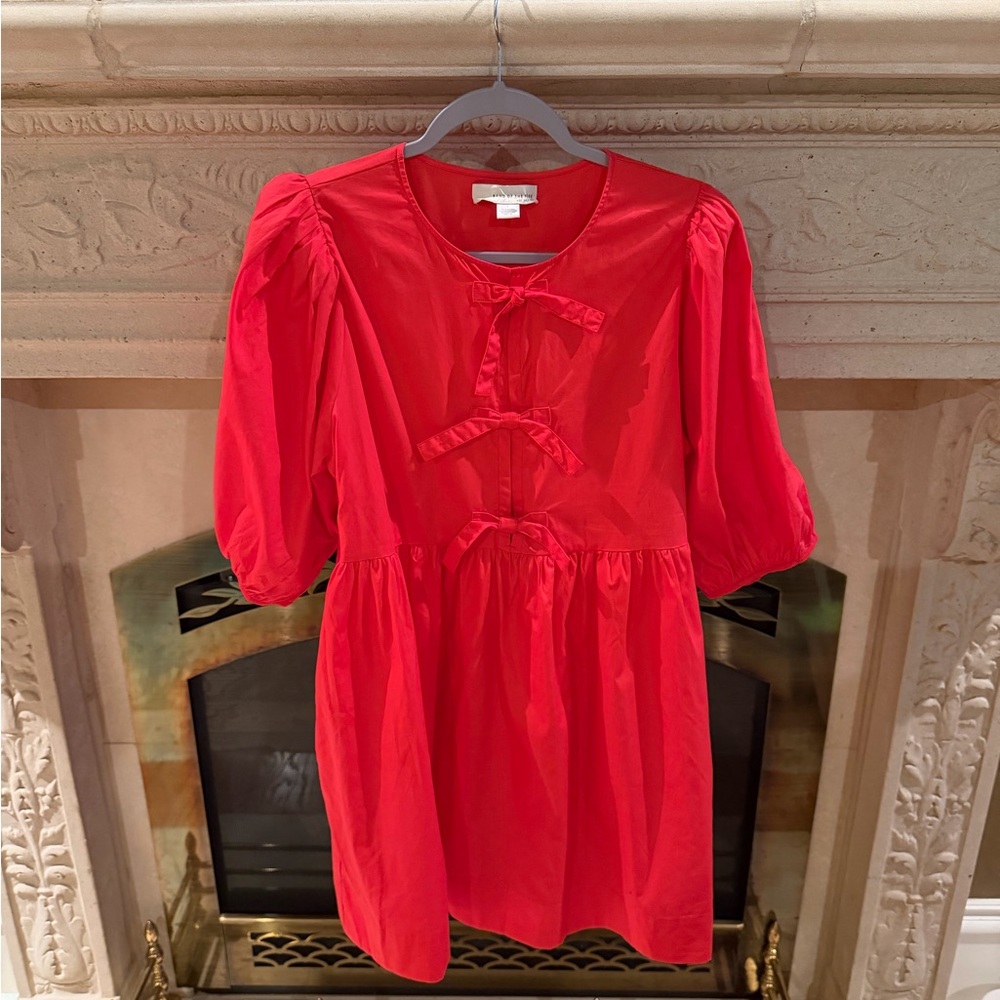 Band of the Free Red Cotton mini puff sleeve tie dress. Great for Gameday
